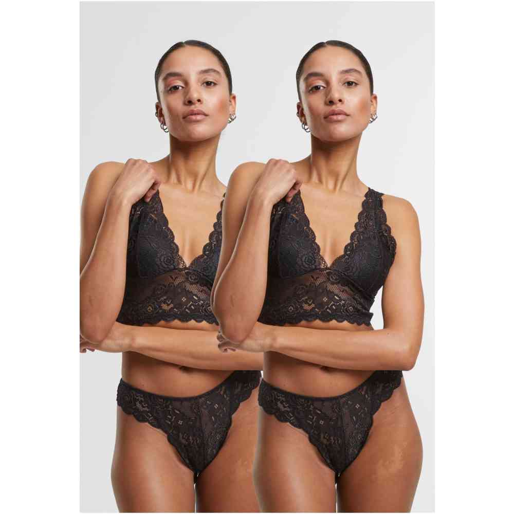 Urban Classics - Allover Lace Tanga 2-Pack String - Noir/Noir